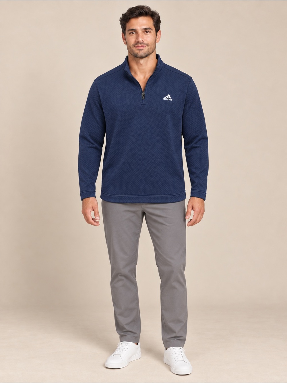 Adidas Golf Navy Textured Performance Quarter Zip Pullover Men L